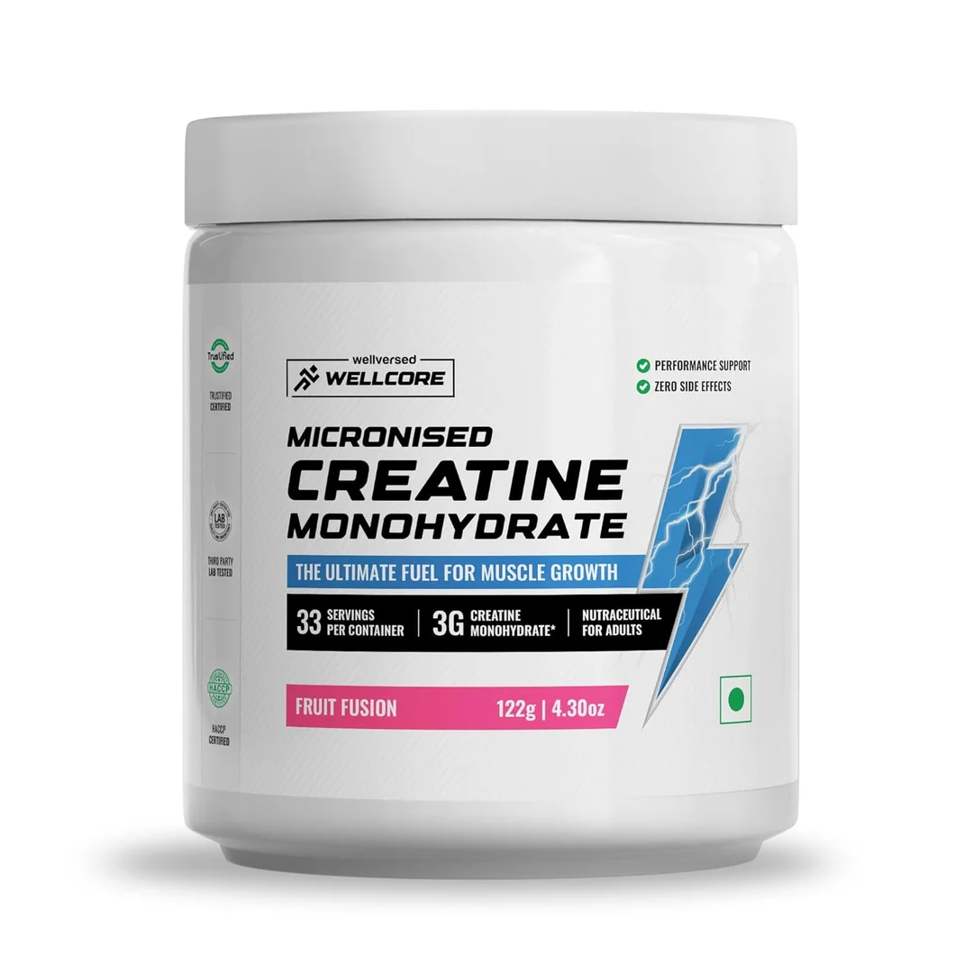 Wellcore Pure Micronised Creatine Monohydrate Powder 122g Fruit Fusion, 33 Servings Rapid Absorption Muscle Strength Supplement image 1