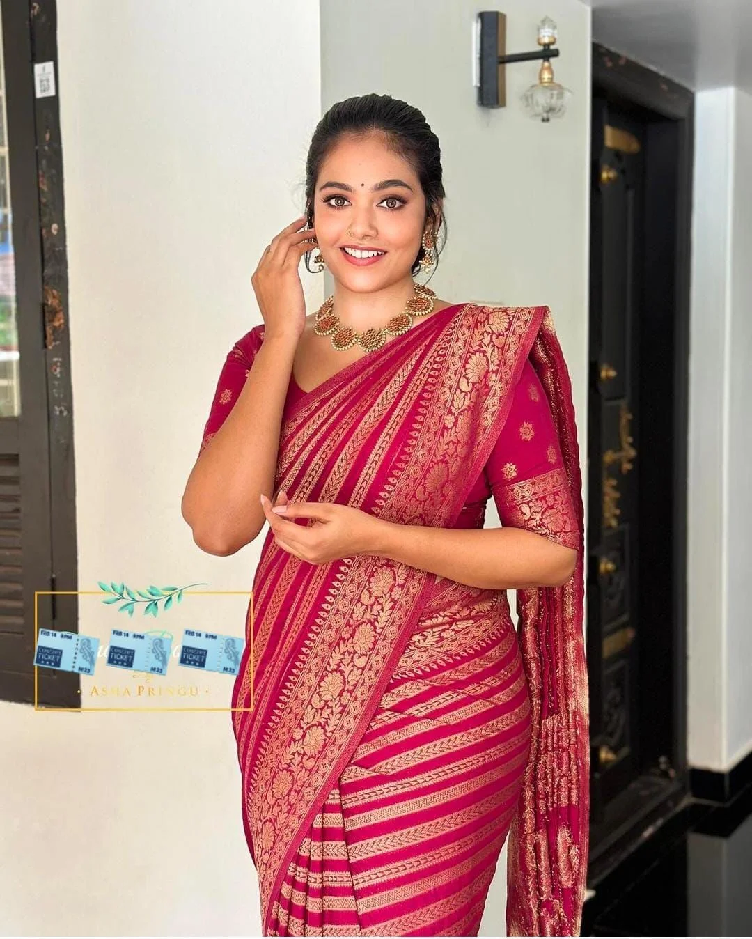 Soft Lichi Silk Saree | Rich Jacquard Work Pallu | Jacquard Border Blouse | Elegant Wedding Saree image 4