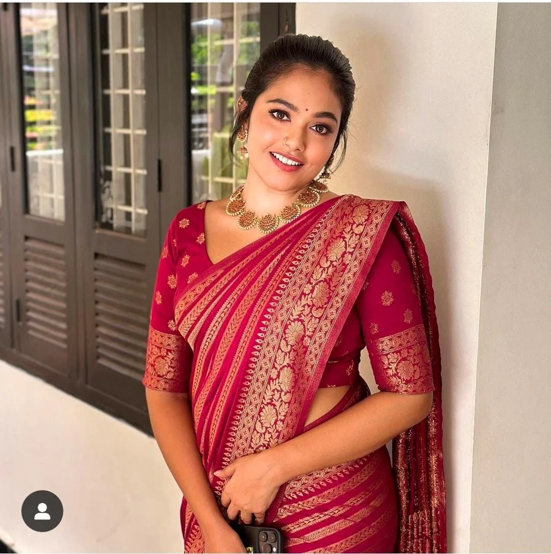 Soft Lichi Silk Saree | Rich Jacquard Work Pallu | Jacquard Border Blouse | Elegant Wedding Saree image 5