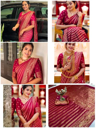 Soft Lichi Silk Saree | Rich Jacquard Work Pallu | Jacquard Border Blouse | Elegant Wedding Saree thumbnail 5