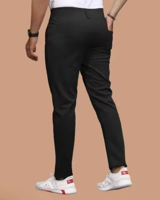 Men’s Trendy Fit Lycra Trouser | Comfortable Fabric Solid Pattern 34 Size Black Color | Boys & Men Casual Wear image 3