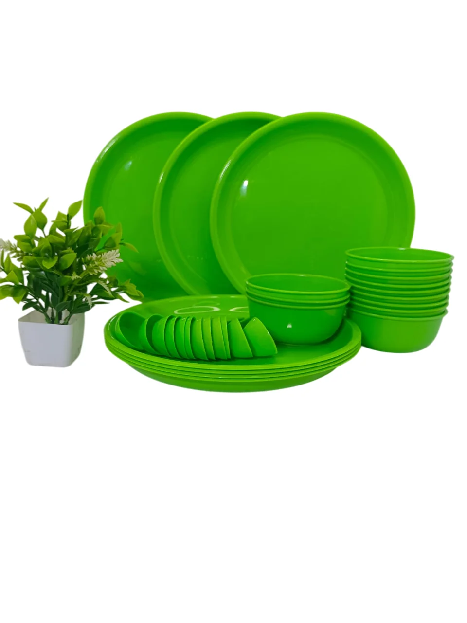 Plastic Dinner Set | Microwave & Dishwasher Safe | Full Family Lunch & Dinner | 6 Bowls, 6 Plates, 6 Spoons image 1