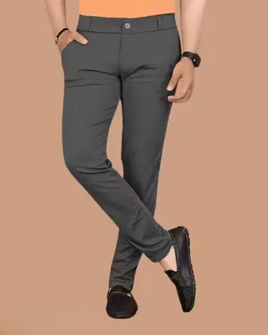Men’s Grey Lycra Trouser | 34 Waist Stylish Solid Pattern Comfortable Fit for Boys and Men