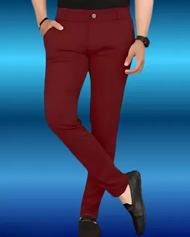 Classic Maroon Lycra Trouser XL Size for Men | Wrinkle-Free Flexible Daily Wear Pants thumbnail 0