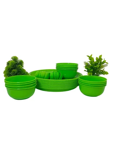 18-Piece Plastic Dinner Set | 6 Plates 6 Bowls 6 Spoons | Microwave & Dishwasher Safe Dinnerware for Family Dining & Gifting thumbnail 0