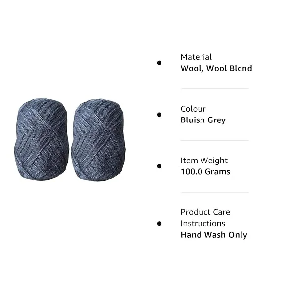 3 Ply Acrylic Knitting Wool Yarn 100 gm Each Pack of 6 Bluish Grey Soft Crochet Wool for Hand Knitting Sweaters Scarves Caps DIY Projects image 2