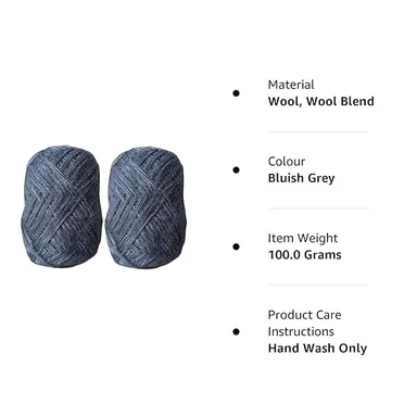 3 Ply Acrylic Knitting Wool Yarn 100 gm Each Pack of 6 Bluish Grey Soft Crochet Wool for Hand Knitting Sweaters Scarves Caps DIY Projects thumbnail 1