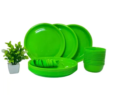 Daily Use 6 Plate |6 Bowl | 6 Spoon Colour Full Dinner Set  18 Pcs| Light-Weight | Crockery Set for Dining |Colour Available | GREEN
