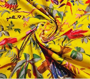 Pure Cotton Unstitched Printed Fabric | Dress Material for Women Kurti| Saree| Blouse| Lehenga| Palazzo | 5 Meter Cloth Yellow