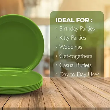 Smart Plastic Dinnerware Dinner Set 6 Thali | 6 Bowls | 6 Spoon | Kitchen Set for Home & Restaurants Family |Green|18 Pieces  thumbnail 1