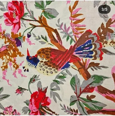 Pure Cotton Unstitched Fabric | Printed Dress Material for Women Kurti, Blouse, Palazzo, Saree, Lehenga | White 2.5 Meter Cloth Piece thumbnail 1