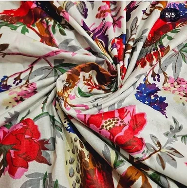 Pure Cotton Unstitched Fabric | Printed Dress Material for Women Kurti, Blouse, Palazzo, Saree, Lehenga | White 2.5 Meter Cloth Piece thumbnail 2