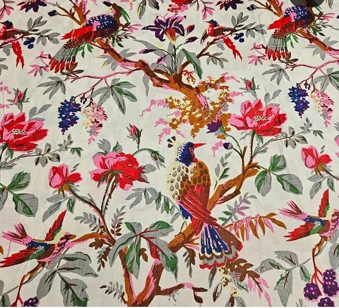 Pure Cotton Unstitched Fabric | Printed Dress Material for Women Kurti, Blouse, Palazzo, Saree, Lehenga | White 2.5 Meter Cloth Piece image 4