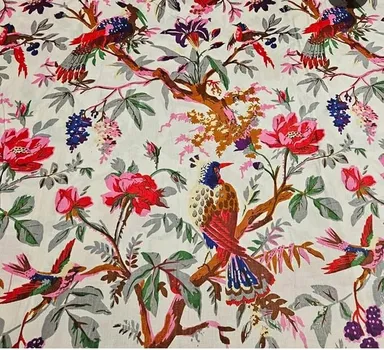 Pure Cotton Unstitched Fabric | Printed Dress Material for Women Kurti, Blouse, Palazzo, Saree, Lehenga | White 2.5 Meter Cloth Piece thumbnail 3
