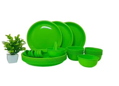Plastic Dinner Set for 6 | Microwave & Dishwasher Safe Plates Bowls Spoons | Family Dining & Gifting thumbnail 0