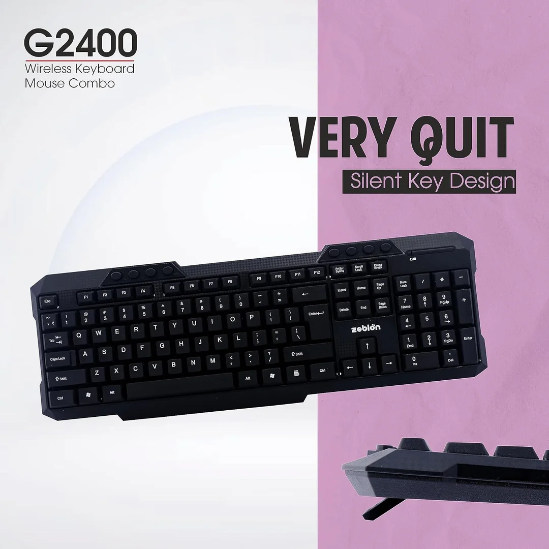 ZEBION G2400 Wireless Keyboard & Mouse Combo – 2.4 GHz USB Nano Receiver, Adjustable DPI, Multimedia Keys, Ergonomic Design (Black) image 3