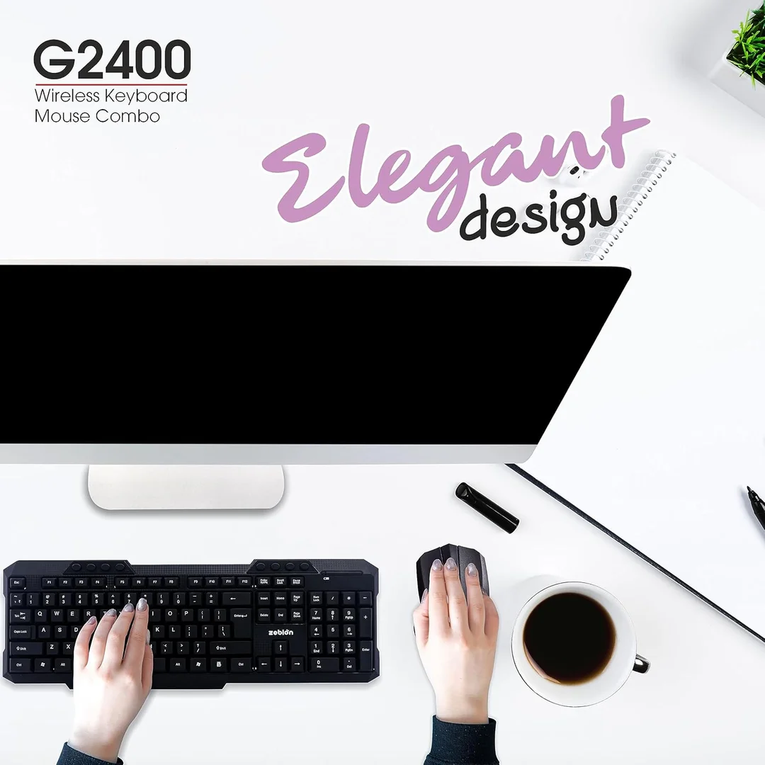 ZEBION G2400 Wireless Keyboard & Mouse Combo – 2.4 GHz USB Nano Receiver, Adjustable DPI, Multimedia Keys, Ergonomic Design (Black) image 4