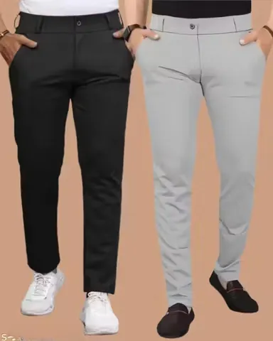 Black and Light Grey Lycra Trousers Pack of 2 | 30 Size | Trendy Fit Comfortable Pants for Men and Boys