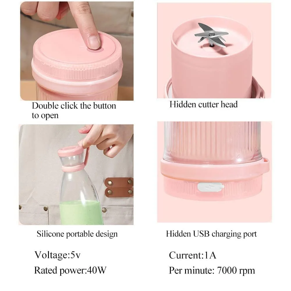Portable Mini USB Juicer Bottle | 4‑Blade Stainless Steel | 380 ml Personal Travel Electric Juice Blender for Gym Office image 2
