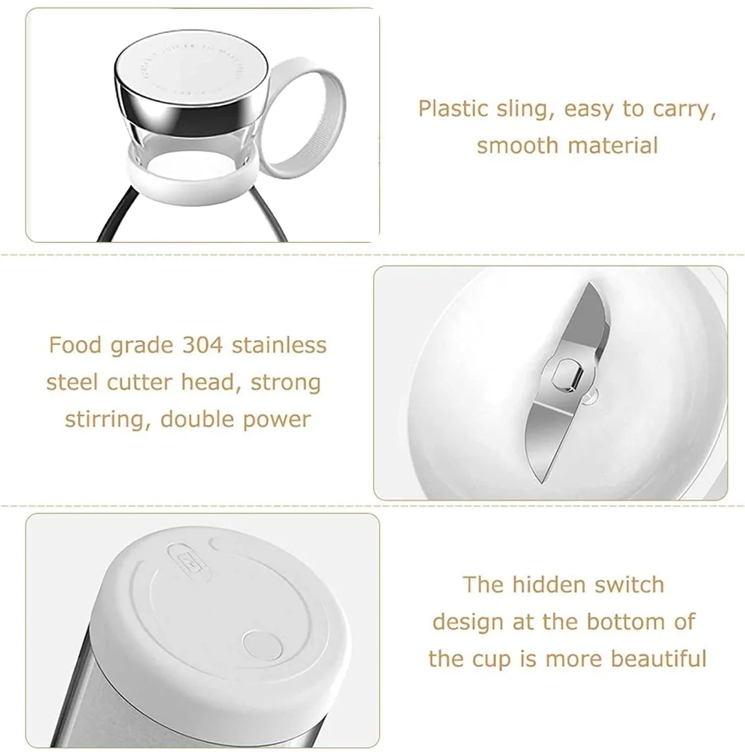 Portable Mini USB Juicer Bottle | 4‑Blade Stainless Steel | 380 ml Personal Travel Electric Juice Blender for Gym Office image 4