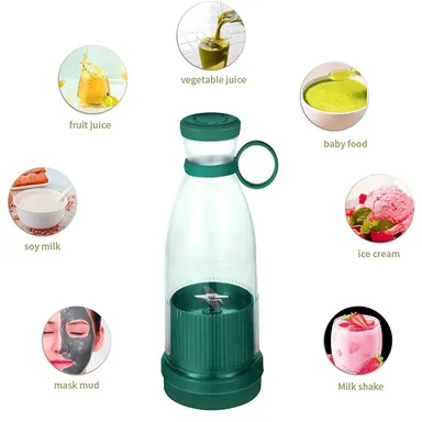 Portable Mini USB Juicer Bottle | 4‑Blade Stainless Steel | 380 ml Personal Travel Electric Juice Blender for Gym Office thumbnail 4