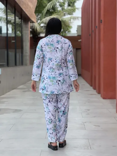 Pastel Floral Co-ord Set | Elegant Cotton Two-Piece Outfit Small Size Women thumbnail 2