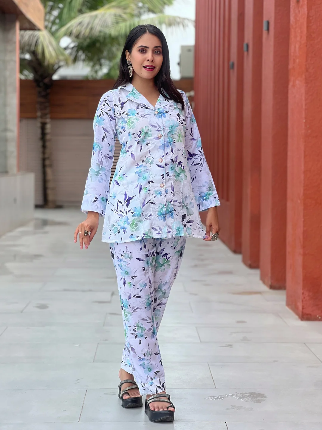 Pastel Floral Co-ord Set for Women XXL | Elegant Cotton Two Piece Outfit, Plus Size Party & Summer Wear image 2