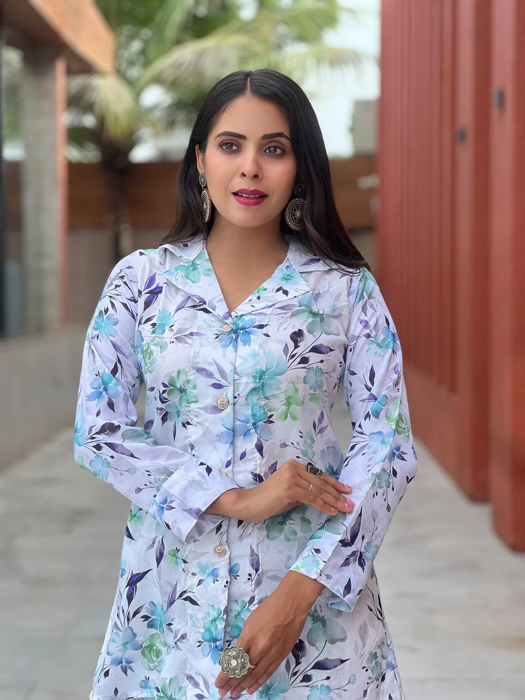 Pastel Floral Co-ord Set for Women XXL | Elegant Cotton Two Piece Outfit, Plus Size Party & Summer Wear image 4
