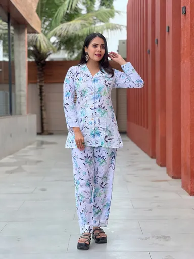Pastel Floral Co-ord Set for Women XXL | Elegant Cotton Two Piece Outfit, Plus Size Party & Summer Wear thumbnail 0