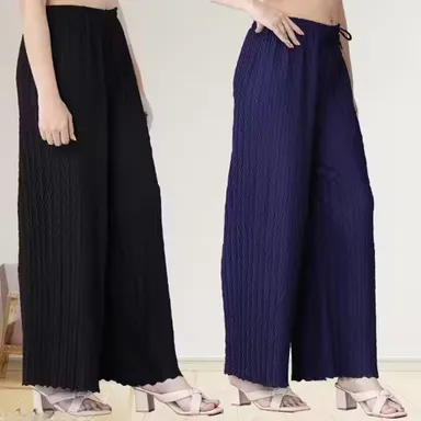 Women Palazzo Combo | Pleated Lycra Palazzo Pants | Stylish Wide Leg Design | Large Size | Comfortable Daily & Office Wear thumbnail 0