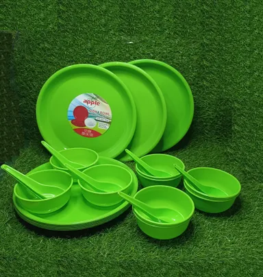 Plastic Dinner 18-Piece  Set for 6| Plates Bowls Spoons, Durable Family Dining Set| Microwave & Dishwasher thumbnail 0