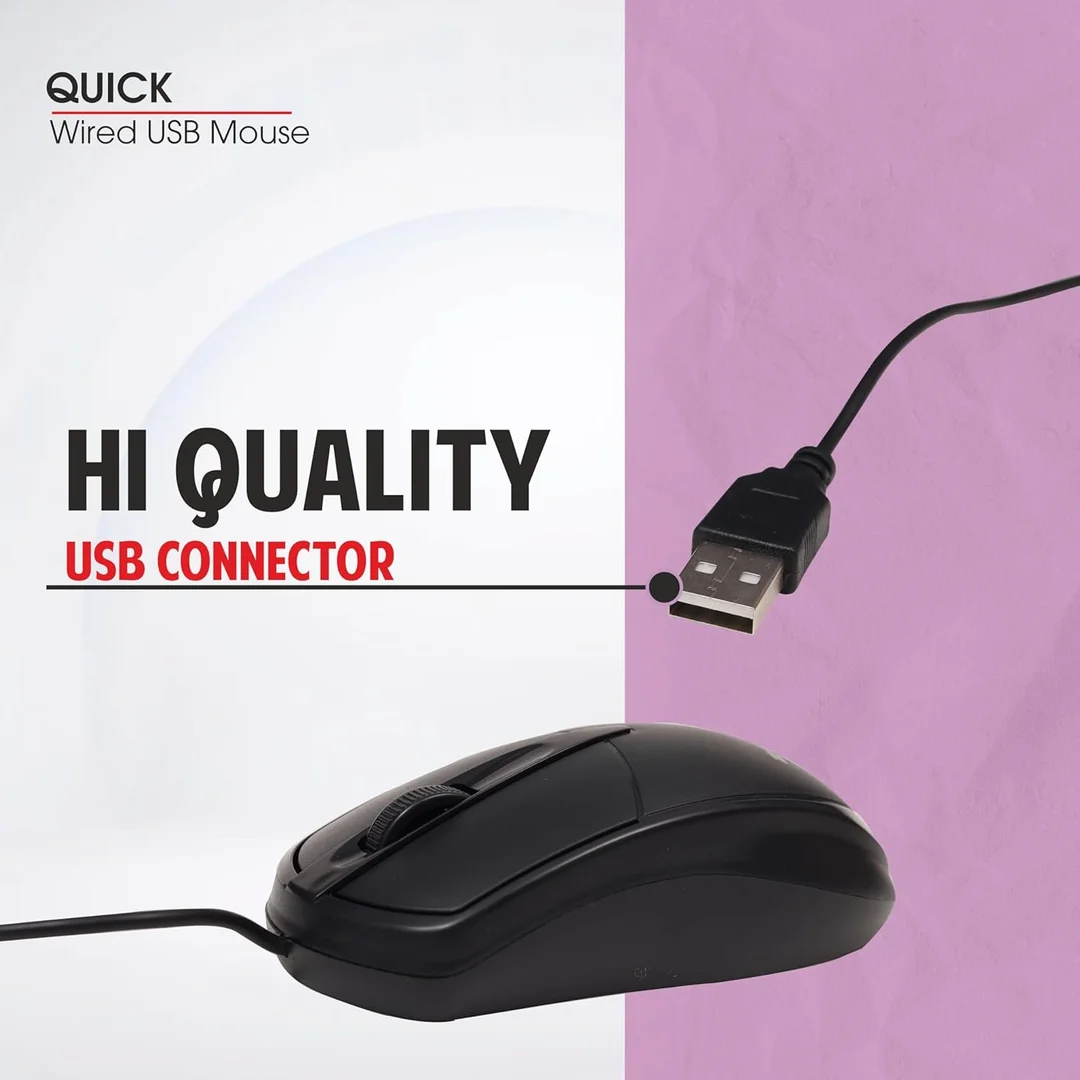 Zebion Quick Wired Mouse 1000 DPI | Ergonomic Optical USB Mouse for PC & Laptop with Smooth Tracking & Comfortable Daily Use image 2
