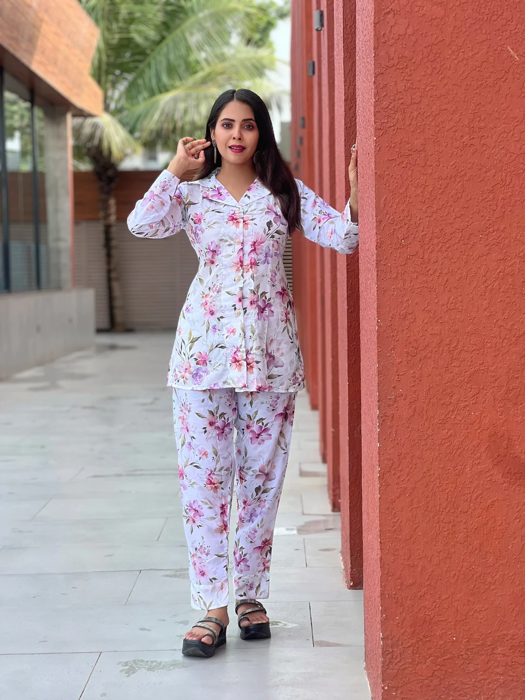 Elegant Pastel Floral Women’s Cotton Co‑Ord Set Two‑Piece Summer Outfit  Breathable Floral Top & Matching Bottom Casual Holiday Ensemble image 2