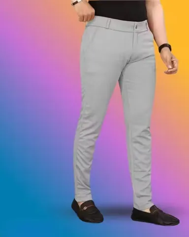 Men’s Lycra Trousers | Silver Grey Pack of 2 | Wrinkle-Free Comfort Pants M Size thumbnail 3