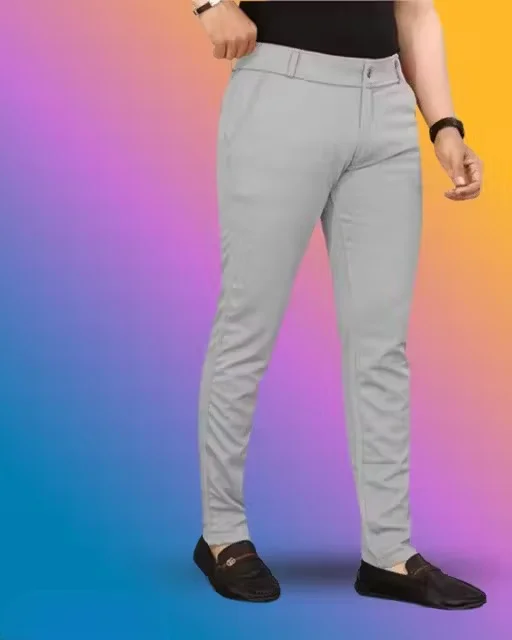 Men’s Silver Grey Lycra Trousers Pack of 2 | Slim Fit Wrinkle-Free Pants L Size image 3