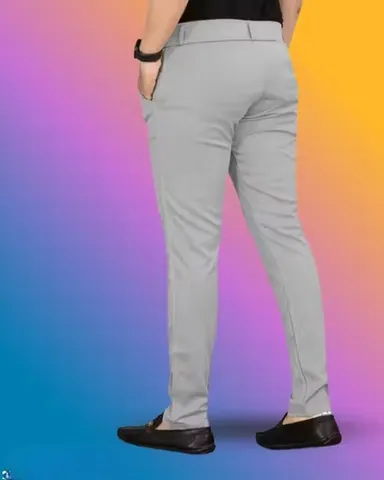 Men’s Silver Grey Lycra Trouser Combo | Pack of 2 Wrinkle-Free Slim Pants XL Size thumbnail 2