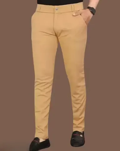 Unique Men’s Khaki Lycra Trousers Pack of 2 | M Size Wrinkle-Free Slim Fit Pants | Stretchable Everyday Comfort Wear for Men thumbnail 2