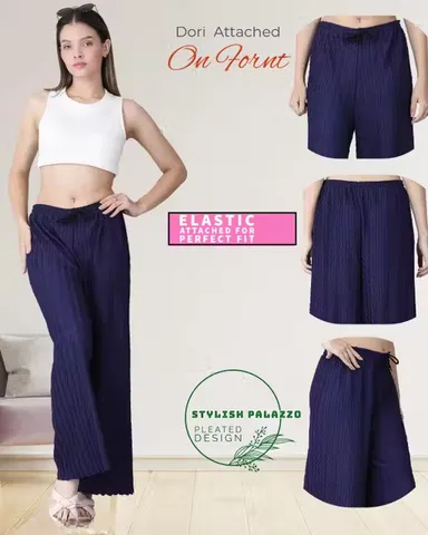 Women Palazzo Combo | Stylish Pleated Design | Viscose Lycra| Comfortable Elastic Waist Trousers | 5XL Size  thumbnail 2
