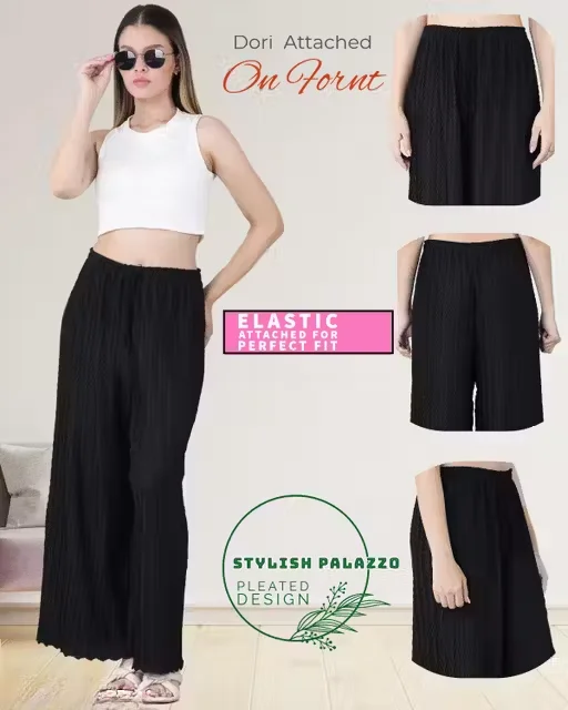 Women Palazzo Combo | Stylish Pleated Design | Viscose Lycra| Comfortable Elastic Waist Trousers | 5XL Size image 4