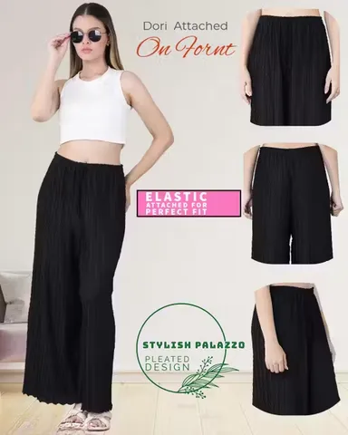 Women Palazzo Combo | Stylish Pleated Design | Viscose Lycra| Comfortable Elastic Waist Trousers | 5XL Size  thumbnail 3