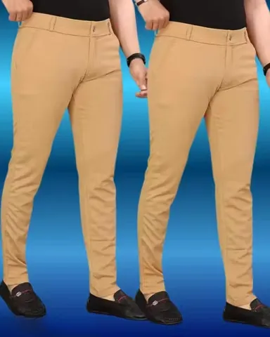 Premium Khaki Lycra Trousers Pack of 2 | Wrinkle-Free Stretchable XXL Size Pants for Men Office & Daily Wear