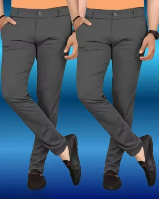Grey Color Lycra Trousers Pack of 2 | Premium Wrinkle-Free Stretchable Pants for Men – L Size Smart Casual & Office Wear image 1