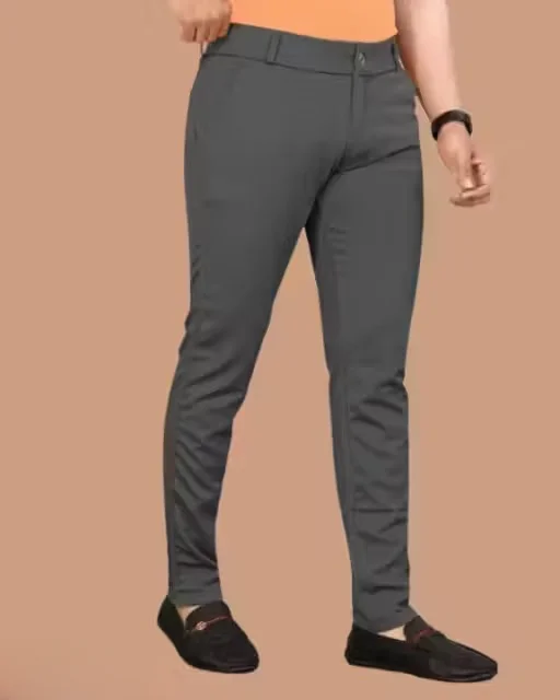 Grey Lycra Trousers Pack of 2 | Wrinkle-Free Slim Fit Pants for Men – XL Size Everyday Comfort & Office Style image 2