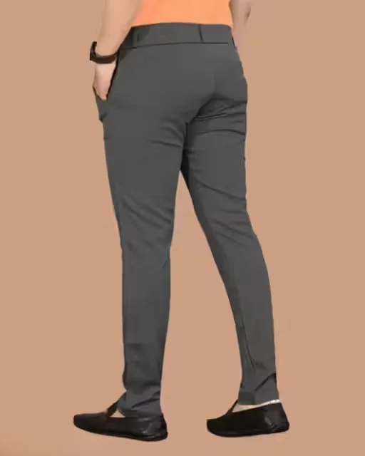 Grey Lycra Trousers Pack of 2 | Wrinkle-Free Slim Fit Pants for Men – XL Size Everyday Comfort & Office Style image 4