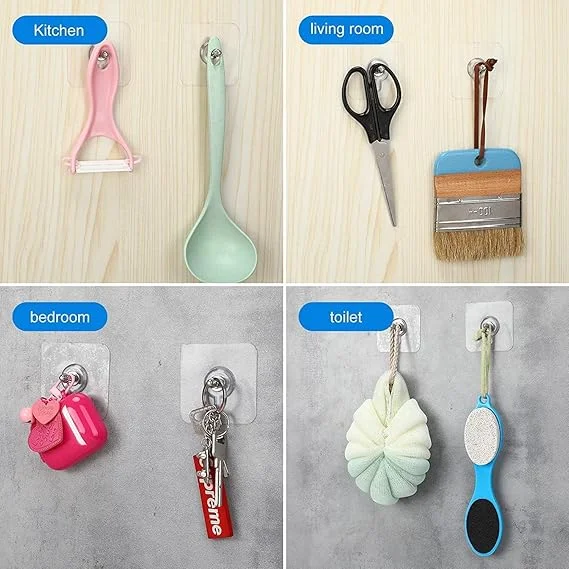 Devine Touch | Nail Free Adhesive Wall Hooks | 10 Pcs Transparent|Waterproof| No Drilling Heavy Duty Hooks for Kitchen| Bathroom & Home | Reusable Wall Hanger image 2
