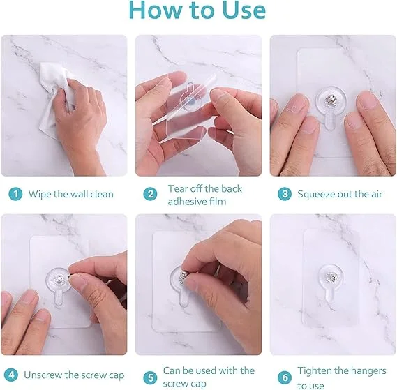 Devine Touch | Nail Free Adhesive Wall Hooks | 10 Pcs Transparent|Waterproof| No Drilling Heavy Duty Hooks for Kitchen| Bathroom & Home | Reusable Wall Hanger image 3