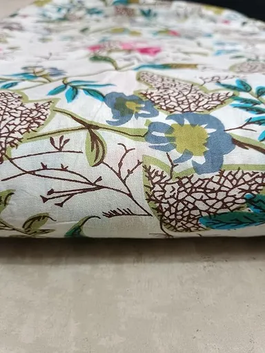 Jaipuri Block Print Cotton Fabric 2.5 Meter White Floral Printed Running Cloth 44-Inch Width for Women Kurtis & Dress Material thumbnail 2