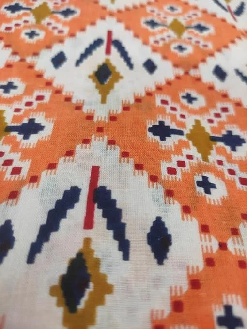 Cotton Print Fabric for Women | 44 Inch Wide | Kurti| Gown|Palazo| Dress Material | 2.5 Meter| Orange White image 2