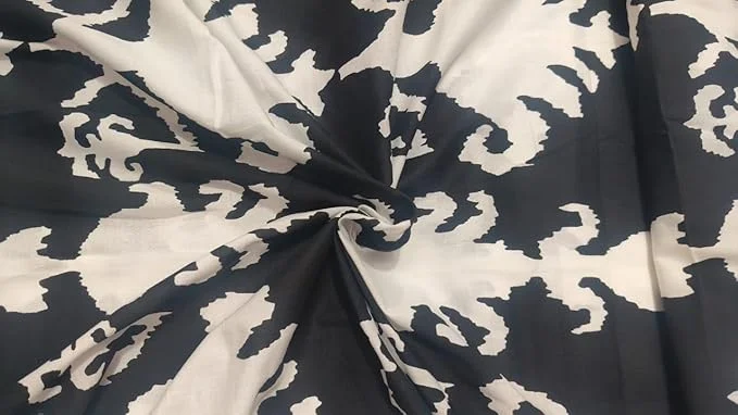 Pure Cotton Unstitched Printed Fabric 2.5 Meter Black Soft Breathable Tailoring Cloth for Women Kurti Blouse Lehenga Saree Ethnic Dress Material image 1