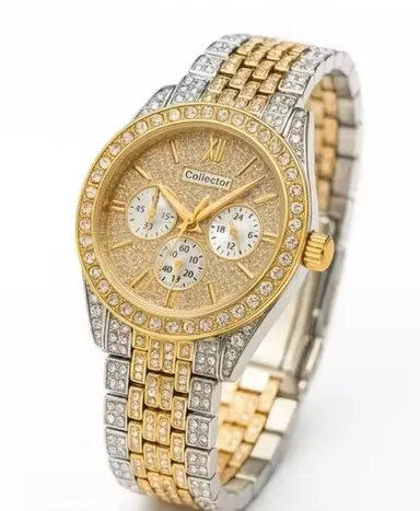 Stone Studded Two-Tone Analog Watch for Men | Luxury Timepiece | Gold & Silver Finish | Designer Dial thumbnail 0